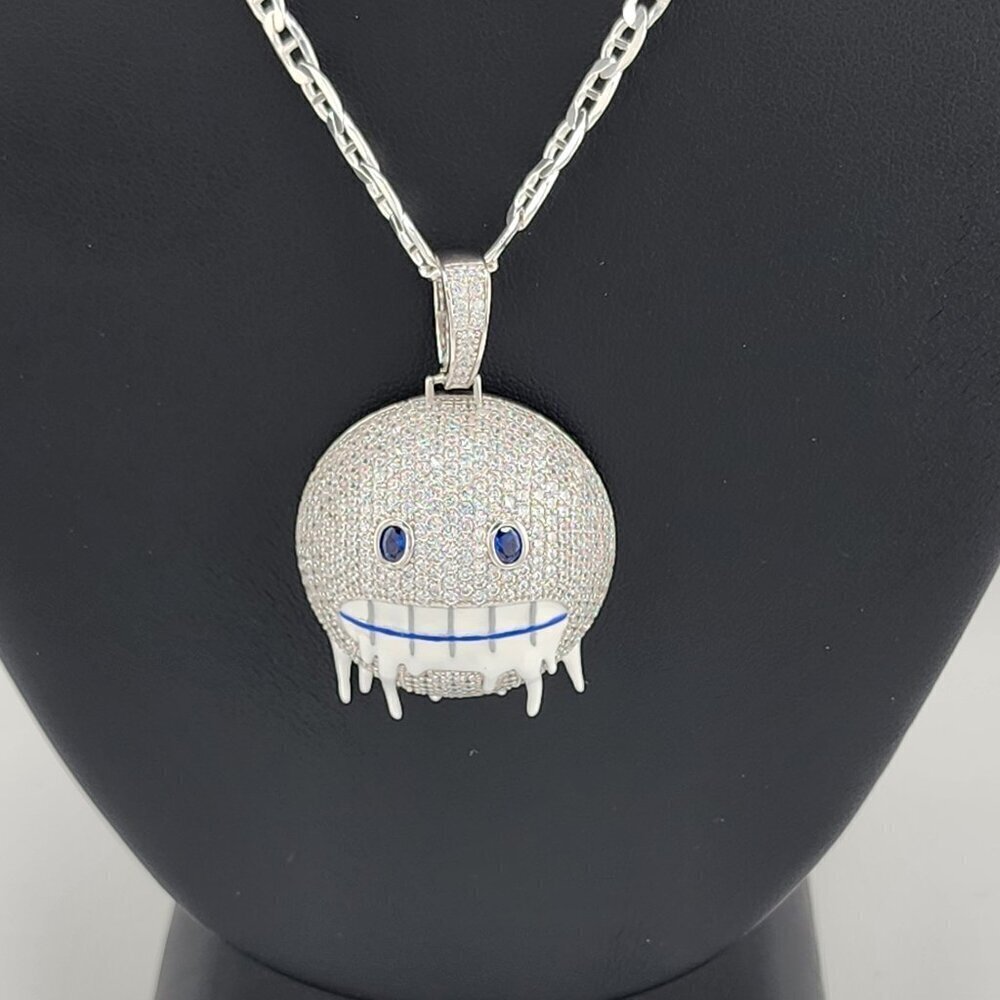Brand New Sterling Silver 925 Emoji Frozen Face Necklace